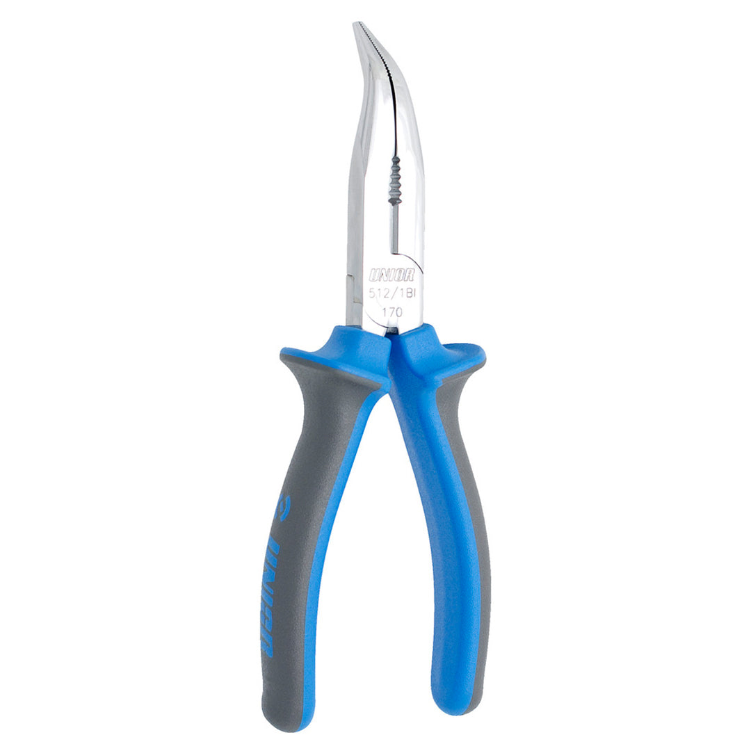 Long nose pliers with side cutter and pipe grip, bent 170mm